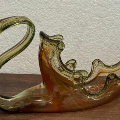 Mid Century Modern Hand Blown Glass Swan Candy Trinket Dish