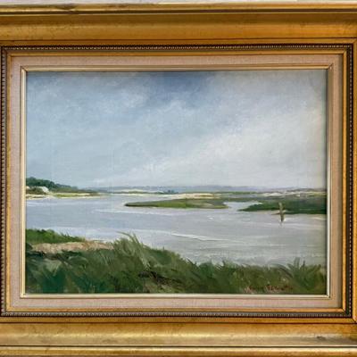 American Artist & Illustrator Harry Bennett Original Framed Oil Painting 1979 Intra-Coastal Ocean Isle N.C. 