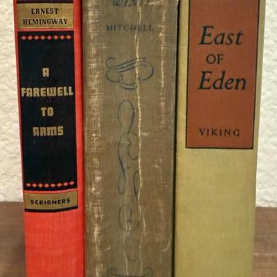 (3) Vintage Books - Farewell To Arms 1929 - Gone With The Wind 1936 & East Of Eden 1952