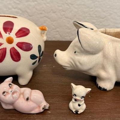 Collection Of Vintage Japan Pigs - Occupied Japan Bank - Planter (as Is ) & Two Small Pig Figurines 