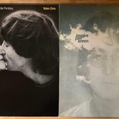Imagine John Lennon With Poster And Double Fantasy Yoko Ono 1980 Vintage Vinyl Albums 