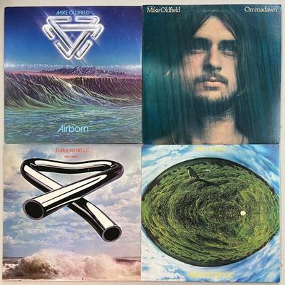 (4) Vintage Mike Oldfield Vinyl Albums - Tubular Bells 1973, Airborne 1980, Ommadawn 1975, Hergest Ridge 1974