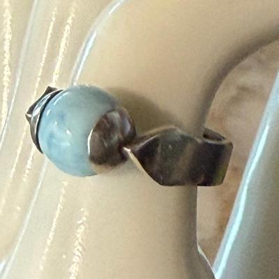 Sterling SIlver & Larimar Ball Ring Size 7 Total Weight 4.2 Grams
