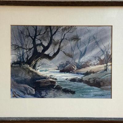 Original  Lou Bonamarte Framed Landscape Water Color Signed 