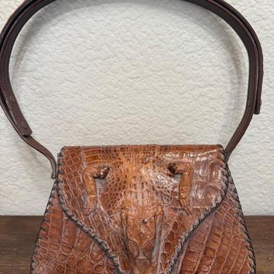 Antique Genuine Alligator Made In Cuba Hand Bag Purse