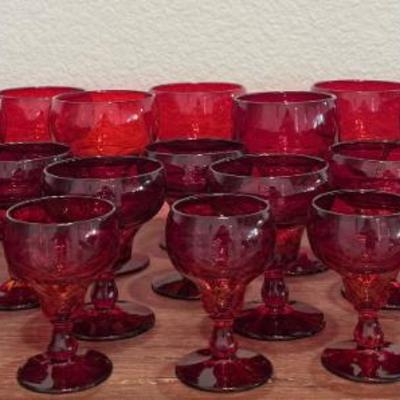 25 Fenton Ruby Red Footed Drinking Glasses Assorted Sizes