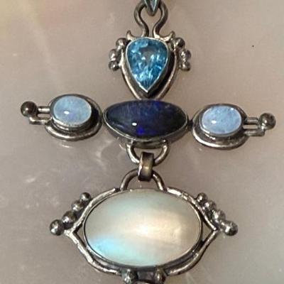 Hand Made Sterling Silver Amethyst, Moonstone, Blue Topaz & Mystic Topaz - 24.1 Grams Total