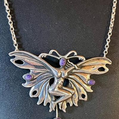 Absolutely Stunning Sterling Silver & Charoite Hand Made Goddess Statement Necklace  - Weight 47.75 Grams