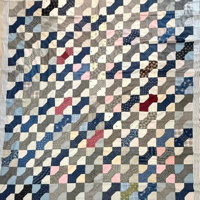 Vintage Hand Stitched Bow Tie Quilt Topper - 79 X 85