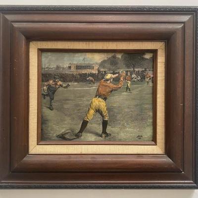 ramed Print Of  Woodcut Engraving By American Artist Willim Gilbert Gaul, Titled "Thrown Out On Second Base"