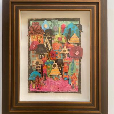 A Vibrant Mixed-media Collage By Artist Susan Ullman, Titled "City Scape".