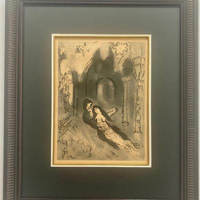Framed Print Of Marc Chagall's Artwork Titled "The Wedding" Or "La Marie". 