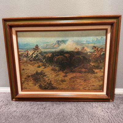 Frederic Remington 1898 Buffalo Hunt Print Framed 