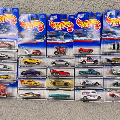1998 Hot Wheels First Editions Lot of 25 Factory Sealed Blue Cards | Rare Mattel Diecast Cars 