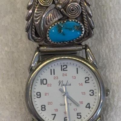 Sterling Silver Ladies Watch tip turquoise coral