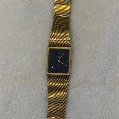 Longines Men’s Mirage Gold Mesh Tank Watch Black Dial Plate 