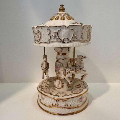Vintage Porcelain Carousel Horse Music Box 
