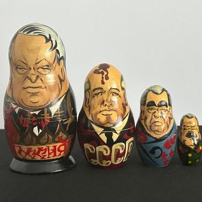Vintage Hand Painted Russian Leaders Nesting Doll