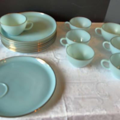 Vintage Fire King Blue Delphine Snack sets