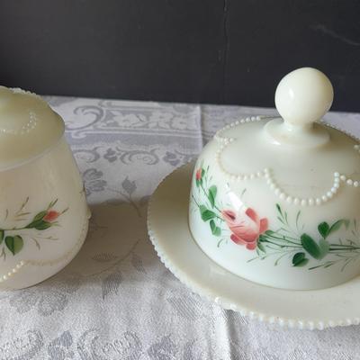 Vintage Milk Glass OPALESCENT Beaded Glass