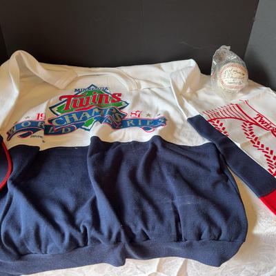 Twins World Series sweatshirt, Hat And Signed Baseball