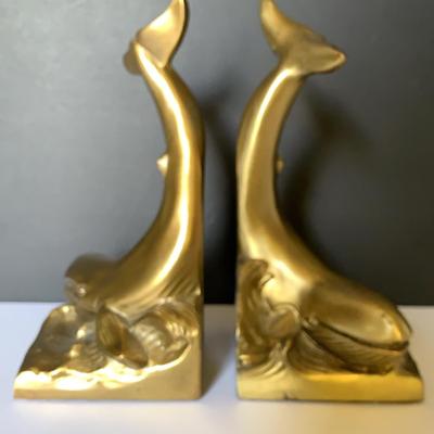 Pair Of Brass Whale Bookends