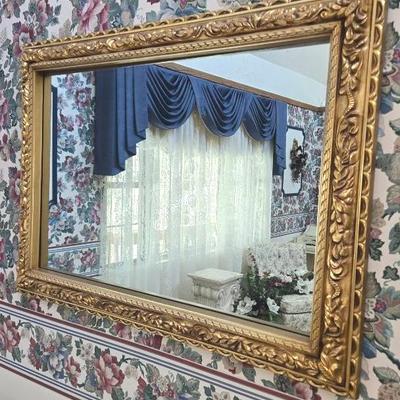 Gold Tone Plastic Frame Ornate Wall Mirror