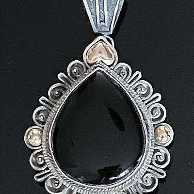 Native American .925 Sterling Silver Black Onyx Converter Brooch/Pendant