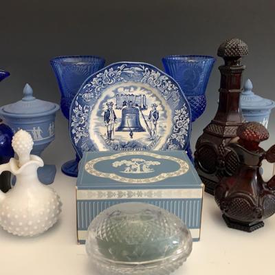 Avon Colognes In Various Containers Plus Avon Liberty Bell Plate