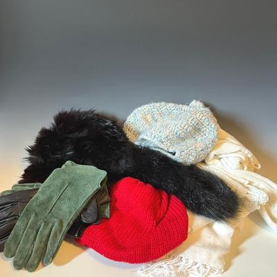 Cold Weather Accessories with Mink Hat, Leather Gloves 