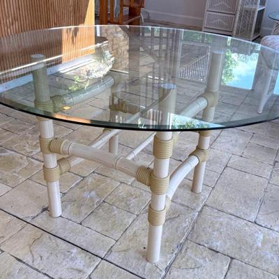 MCM Faux Bamboo Patio Table Base With Large Glass Top