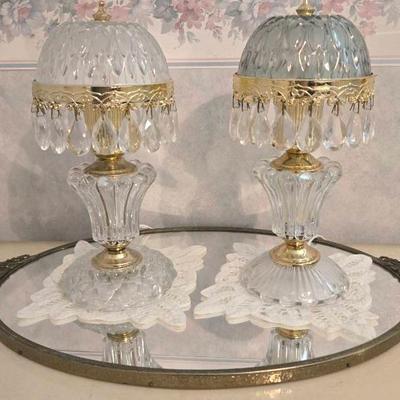 In Style Of Michelotti Lamp Crystal Parlor Lights, With Vintage Tray