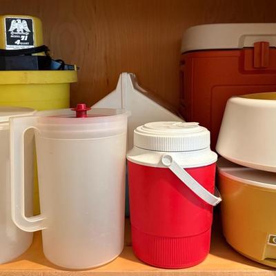 Vintage Party Plastics Ice Cream Maker, Coleman Jug, Rubbermaid Party Plan Canisters