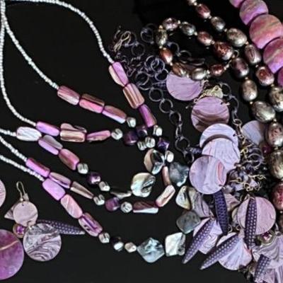 Costume Jewelry in Purple Tones with Mother of Pearl