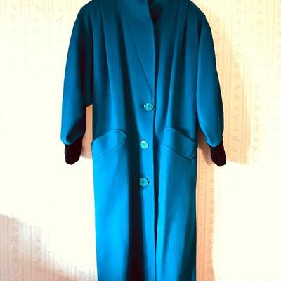 1980s Portrait Wool Funnel Neck Batwing Wool Coat in Bright Teal