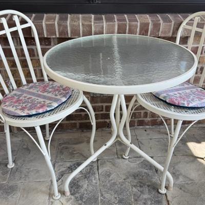 Wrought Iron Bistro Patio Set With 2 Chairs & Glass Top Table