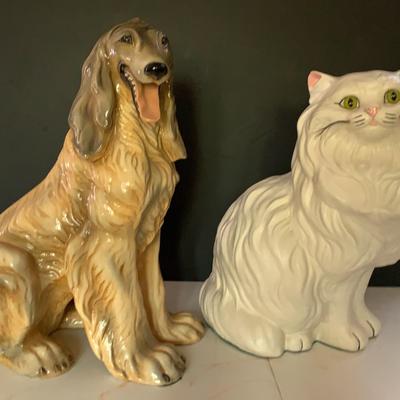 Large Ceramic Afghan Hound And White Cat