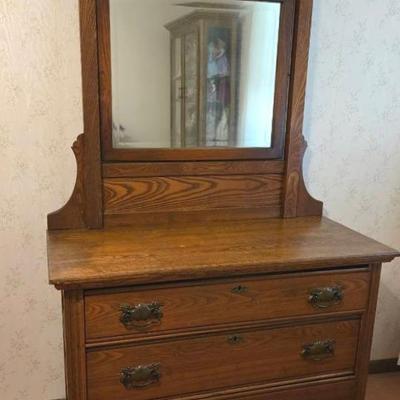 Vintage 3 Drawer Dresser With Attached Mirror