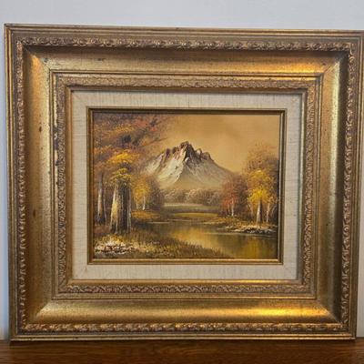 Vintage Oil Painting Of Mountain Woodlands In Gold Frame,  Signed Antonio 