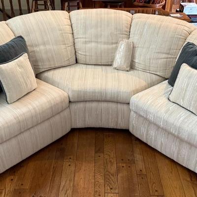 Curved Sectional Sofa By Bradington Young, Reclining Ends, With Extra Fabric & Pillows