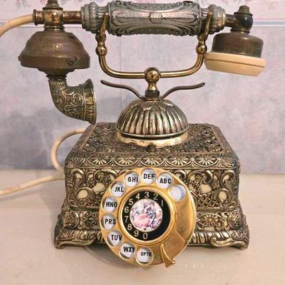 1960s Victorian Style Filigree Brass Phone