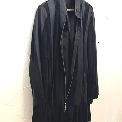 Suede and Leather Ruffled Coat 