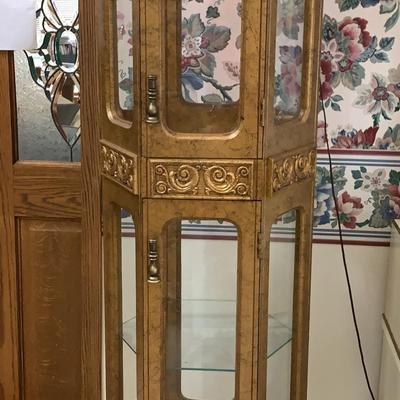 Goldtone Lighted Curio Cabinet