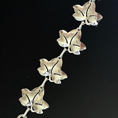 Sterling Silver Leaf Link Bracelet 