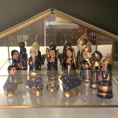 Vintage Mexican Terra Cotta Handpainted Nativity Set
