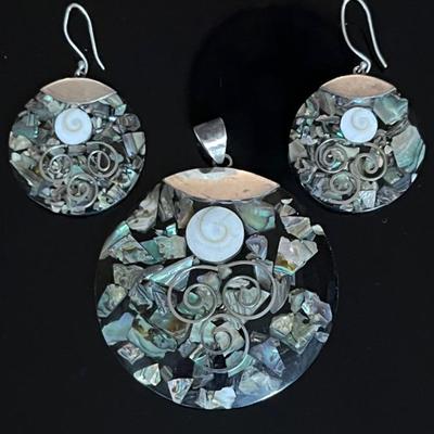 .925 Sterling Silver Inlaid Abalone Demiparure 