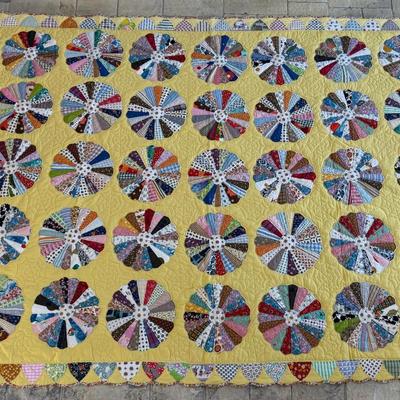 Vibrant Colorful Vintage Dresden Plate Quilt, Handmade