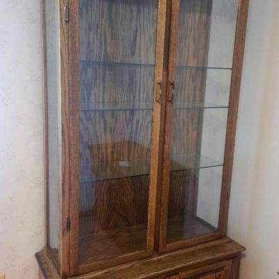 Vintage Dark Wood 4 Shelf Display Cabinet With Storage