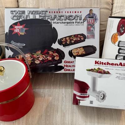 Miscellaneous Kitchen Items With George Foreman, KitchenAid, Vintage Ice Buckets