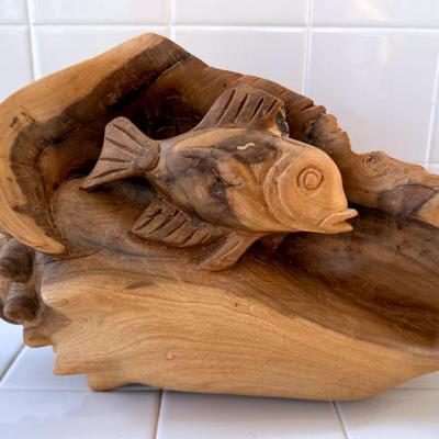 Large Hand Carved Driftwood Tropical Fish Statue